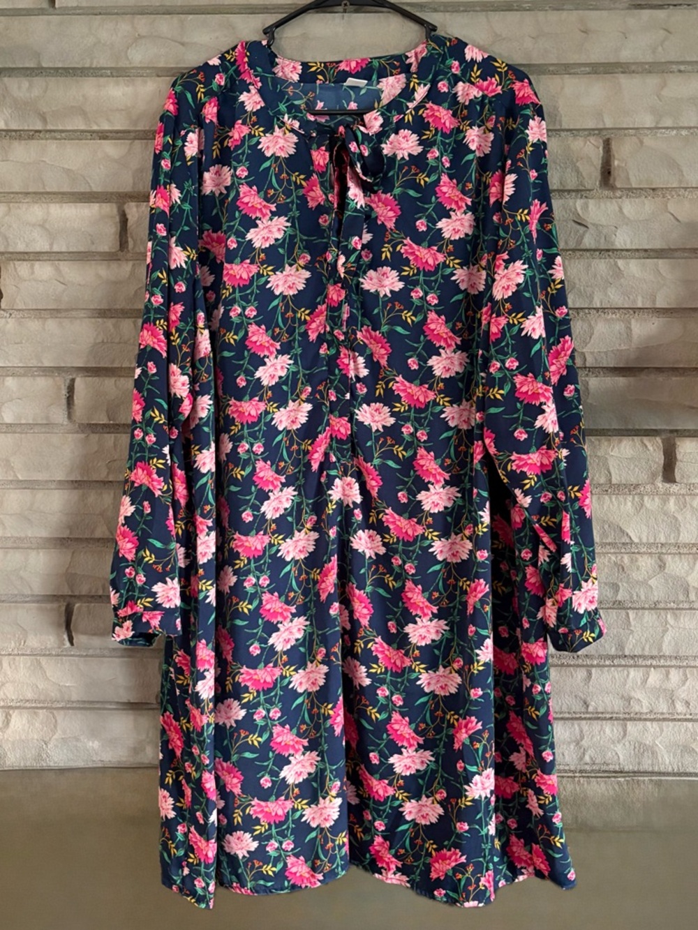 Navy Floral Long Sleeve Dress